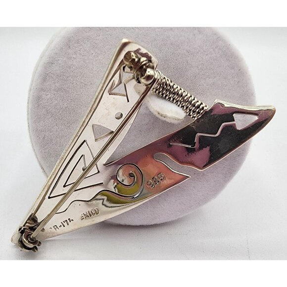 VTG Abstract Post Modern Tribal Triangle Petroglyph Sterling Silver Pin Mexico - Picture 3 of 11